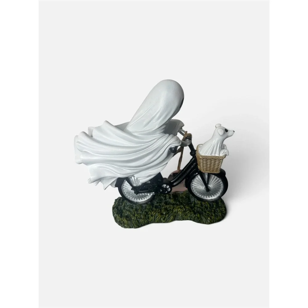 Goblin & Ghoul Halloween Ghost Riding Bicycle with Ghost Dog Figurine Decor